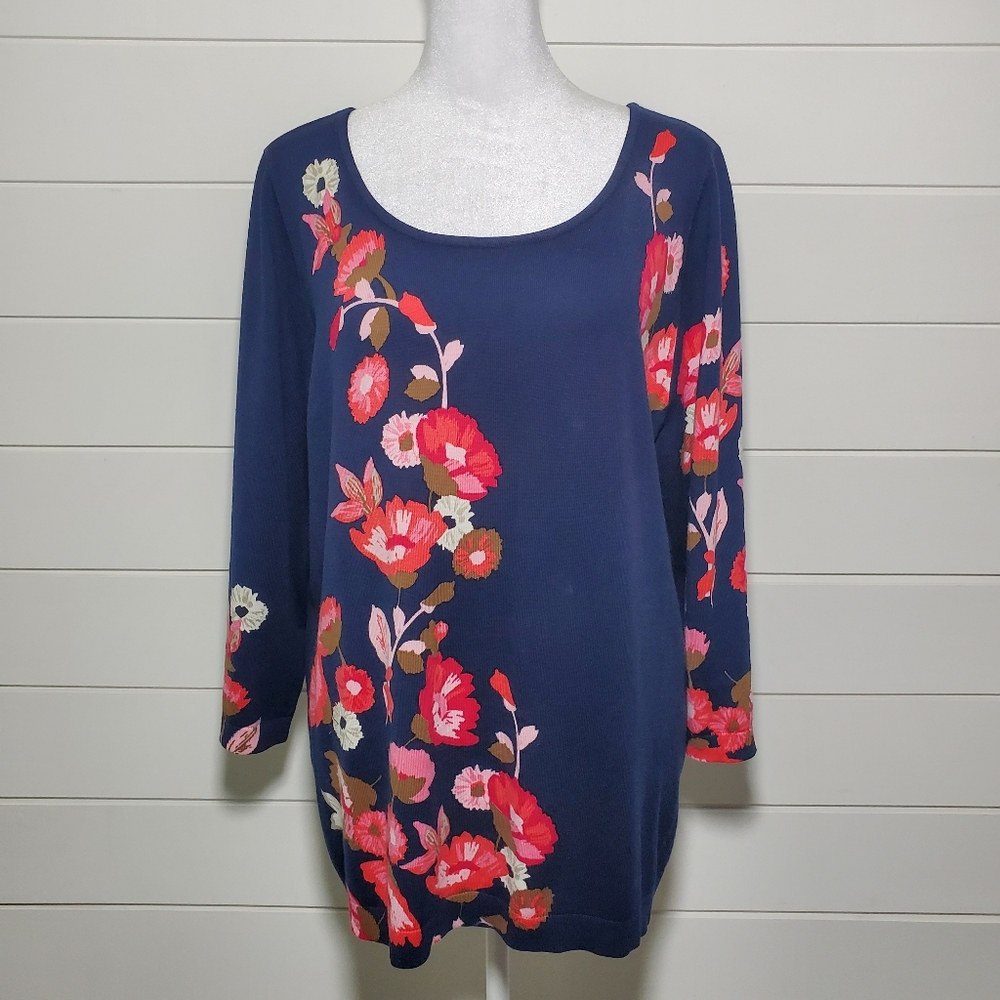 Talbots Crew Neck Floral Print 3/4 Sleeve Sweater Size 1X